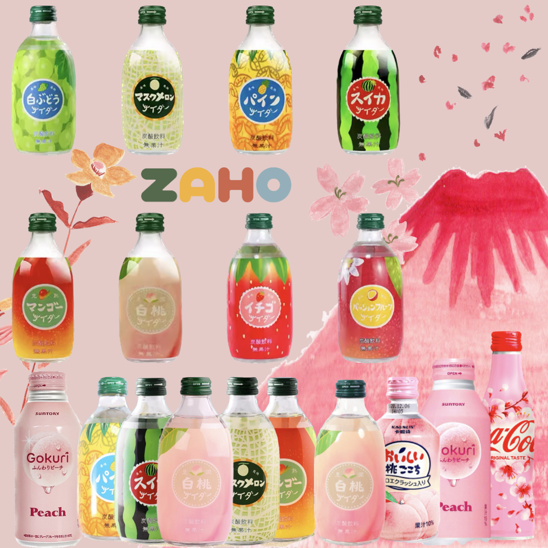 Japanska drycker med smak av vattenmelon och persiska