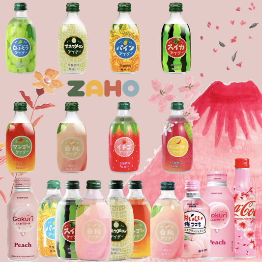 Japanska drycker med smak av vattenmelon och persiska